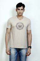 Design Classics Printed Men's V-neck Beige T-Shirt
