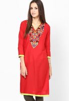 Dhwani Red Embroidered Kurtis