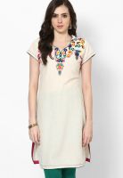 Entropy Beige Embroidered Kurtis