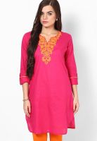 Entropy Fuchsia Embroidered Kurtis