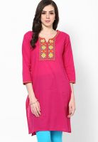 Entropy Fuchsia Embroidered Kurtis