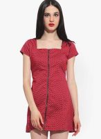 Faballey Red Colored Printed Shift Dress