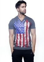 Fashnopolism Printed Men's V-neck Grey T-Shirt