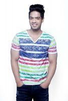 Fashnopolism Striped Men's V-neck Blue T-Shirt