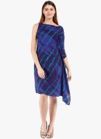 Folklore Blue Colored Printed Asymmetric Dress