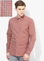 Forca By Lifestyle Orange Slim Fit Casual Shirt