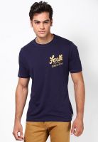 French Connection Navy Blue Solid Round Neck T-Shirts