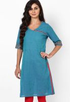 G Aqua Blue Solid Kurta