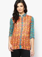 Global Desi Aqua Blue Printed Shirt