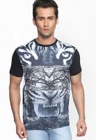 Globus Black Printed Round Neck T-Shirt