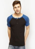 Gritstones Black Solid Henley T-Shirts