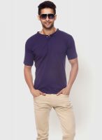 Gritstones Purple Solid Henley T-Shirts