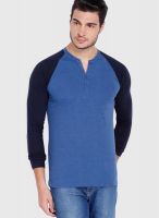 Highlander Blue Solid Henley TShirts