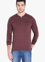 Highlander Maroon Solid Henley TShirts