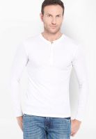 Highlander White Solid Henley TShirts