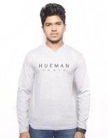 Hueman Printed Men's V-neck Grey T-Shirt