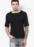 Incult Black Full Sleeve Slub Jersey Henley T Shirt