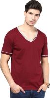 Izinc Solid Men's V-neck Maroon T-Shirt