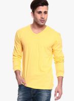 Izinc Yellow Solid V Neck T-Shirts