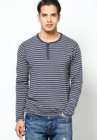 Jack & Jones Blue Printed Round Neck T-Shirt