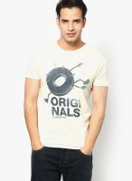 Jack & Jones Cream Printed Round Neck T-Shirt