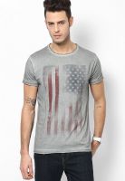 Jack & Jones Grey Printed Round Neck T-Shirts