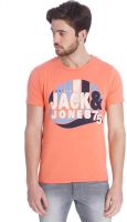 Jack & Jones Printed Men's Round Neck Orange T-Shirt