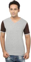 Jangoboy Solid Men's V-neck Grey, Brown T-Shirt