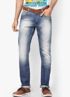 John Players Blue Solid Slim Fit Jeans