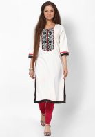 Kurti'S White Embroidered Kurta