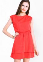 La Zoire Red Colored Solid Peplum Dress