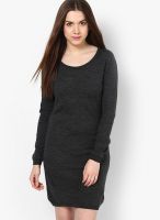 Lara Karen Grey Colored Solid Skater Dress