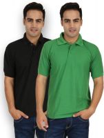 Larwa Solid Men's Polo Neck Black, Green T-Shirt(Pack of 2)