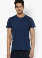 Lee Blue Solid Round Neck T-Shirts