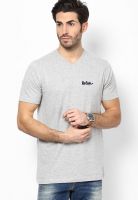 Lee Cooper Grey Melange Printed V Neck T-Shirts