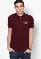 Lee Cooper Maroon Printed Polo T-Shirts