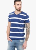 Monteil & Munero Blue Striped Round Neck T-Shirts