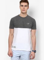 Monteil & Munero Grey Solid Round Neck T-Shirts
