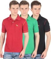 PRO Lapes Solid Men's Polo Neck Multicolor T-Shirt(Pack of 3)