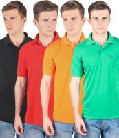 PRO Lapes Solid Men's Polo Neck Multicolor T-Shirt(Pack of 4)