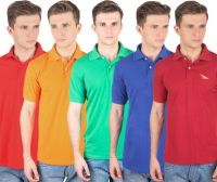 PRO Lapes Solid Men's Polo Neck Multicolor T-Shirt(Pack of 5)