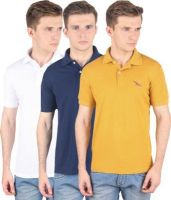 PRO Lapes Solid Men's Polo Neck Multicolor T-Shirt(Pack of 3)