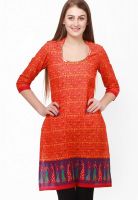 Pehraan Orange Printed Kurta