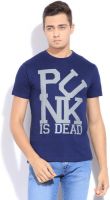 People Printed Men's Round Neck Blue T-Shirt