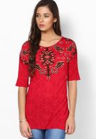 People Red Printed Kurtis