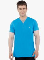R&C Light Blue Solid V Neck T-Shirt