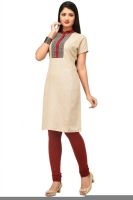 Rene Festive Embroidered Women's Kurti(Beige)