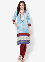 Shree Aqua Blue Printed Kurta