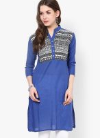 Span Blue Embroidered Kurtis