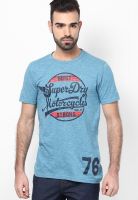 Superdry Blue Solid Round Neck T-Shirts